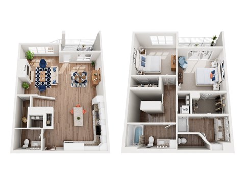 Floor plan for 2 beds, 2 baths, 1677 sqft